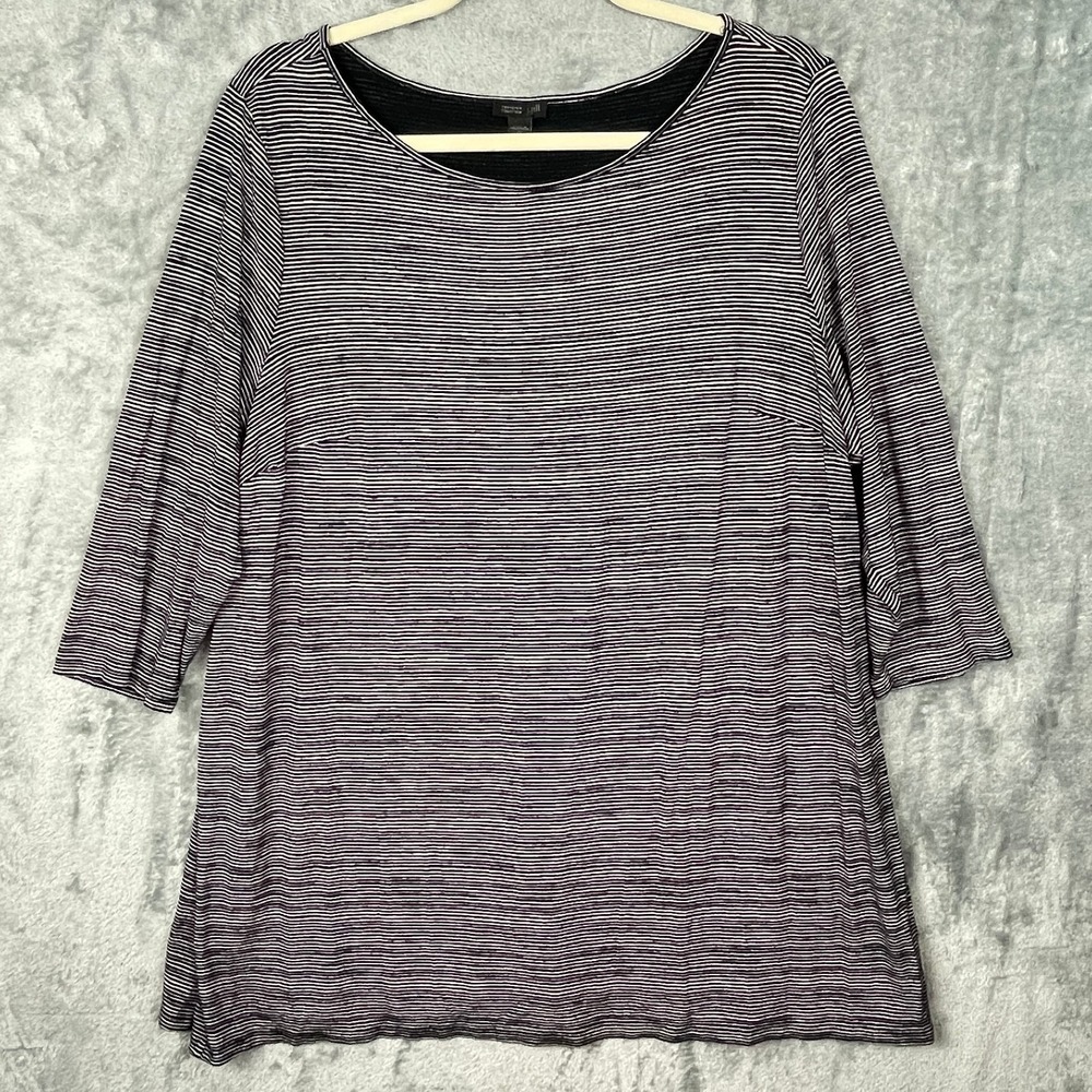 J Jill Wearever Collection Top Womens Plus‎ Sz 2X Black White Striped 3/4 Sleeve